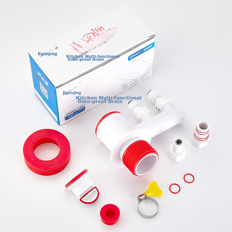 Interhasa! Kitchen Sink Three-Way Water Purifier Drain Pipe Anti-Odor Device Drainage Pipe Connector Four-Way Complete Set P1210007 15