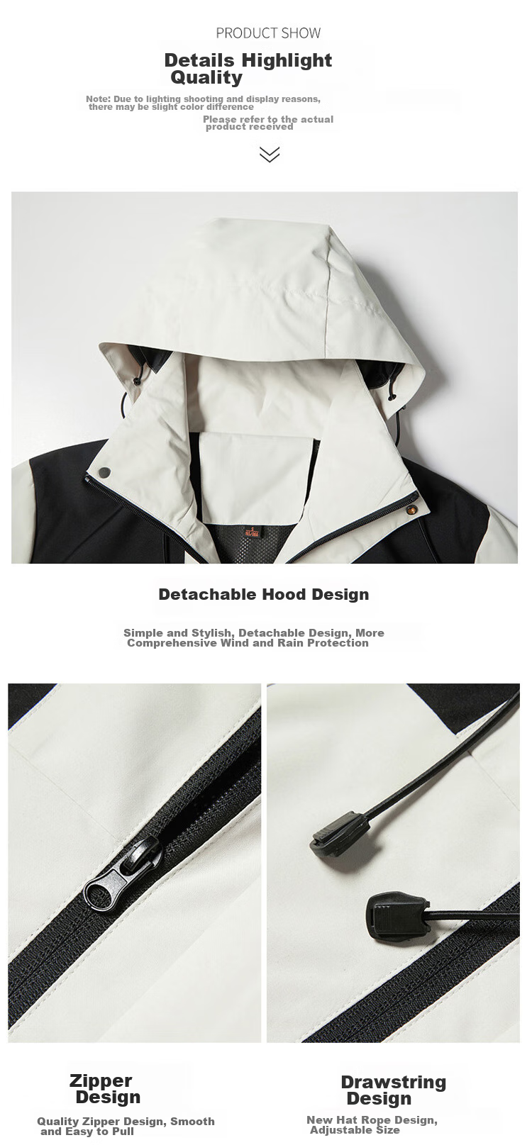 JEEP SPIRIT Windbreaker Jacket for Spring And Autumn, Men's Casual Outerwear, Sports Windproof Mountaineering Coat, Ivory White, Size L 12