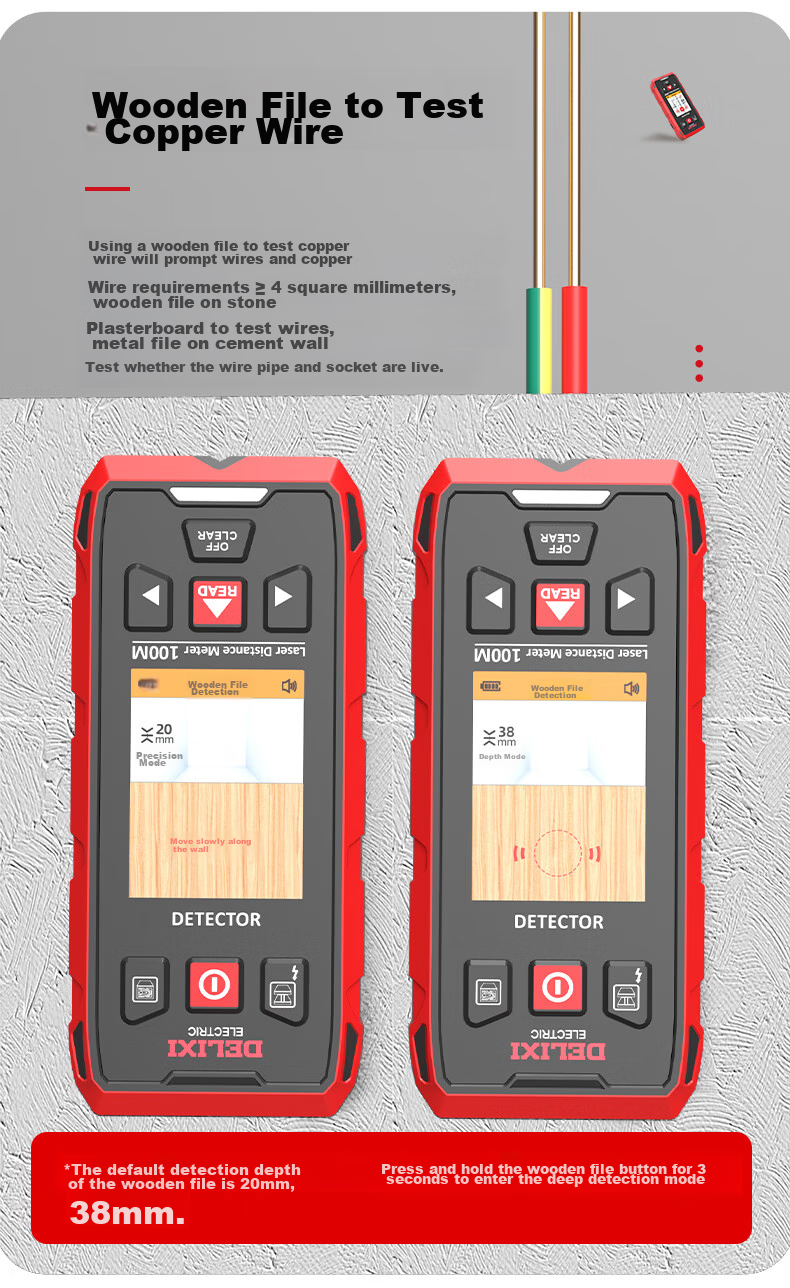 DELIXI ELECTRIC Multi-Function Wall Detector for Metal, Rebar, And Wood Detection with Red Light Ranging up to 100 Meters 11
