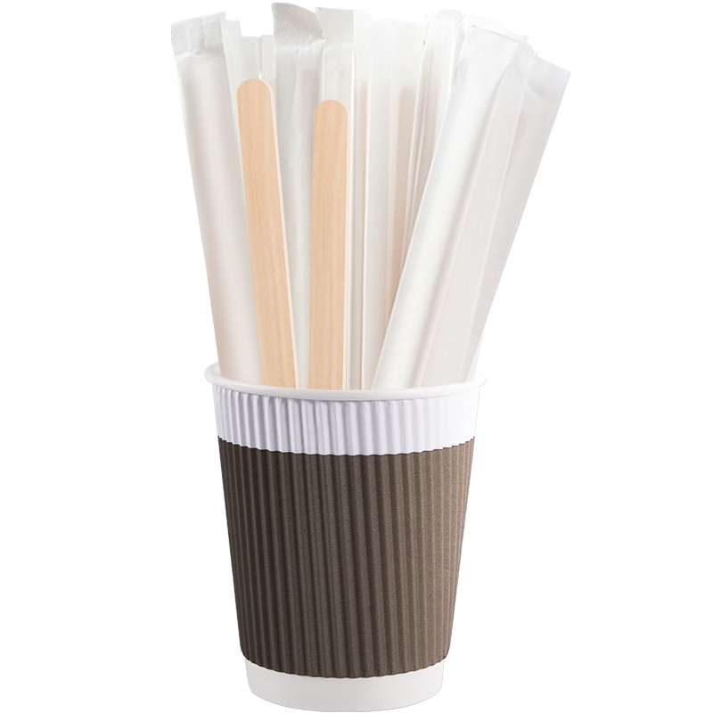Baicaoyuan Disposable Coffee Stirrers, Individually Wrapped Wooden Stirrers for Hot Drinks And Milk Powder, 14cm, 500 Pieces