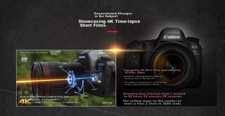 Canon [Official Flagship] 6D2 Professional Full-Frame DSLR Camera, 4K Time-Lapse Short Film, High-Definition Portrait Shooting, 6D Second Generation Canon Vintage DSLR Camera Body 12