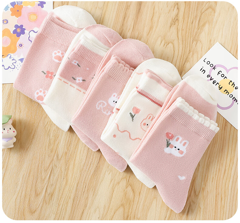 LangSha Children's Socks for Girls, Spring Autumn Winter Mid-Calf Socks, Elastic Soft Comfortable Cotton Socks for Girls And Babies, 5 Pairs Pack 12