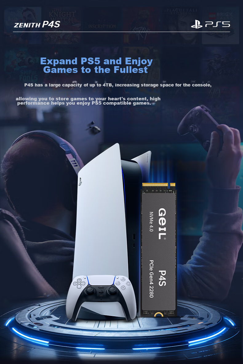 GEIL Jinbang 1TB SSD, M.2 Interface (PCIe 4.0 X4), NVMe SSD Gaming High-Performance Version, High-Speed 7450MB/S, P4S Series 8