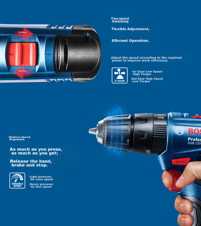 BOSCH Electric Drill, 12V Lithium Battery, Household Hand Drill, Wall Drilling, Screw Driving, GSB120 Single Battery, 84 Accessories, Manual Tools 4
