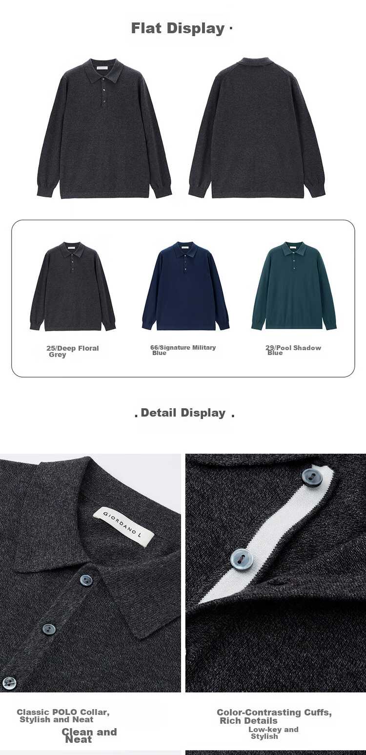 Giordano Men's Shirt Collar Knit Sweater, Anti-Pilling Lapel Sweater, Pure Cotton Men's Long-Sleeve Polo Shirt 18054612 15