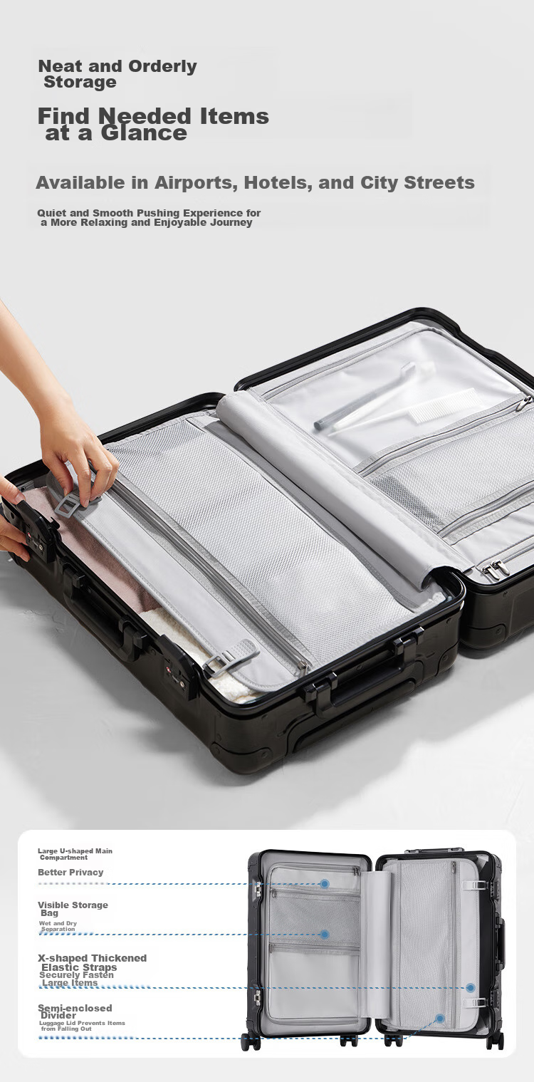 JD Original "Universal Gravity" Aluminum-Magnesium Alloy Large Capacity Suitcase, 20-Inch Trolley Case, Travel Luggage, Carry-On Case, Silver Color 9