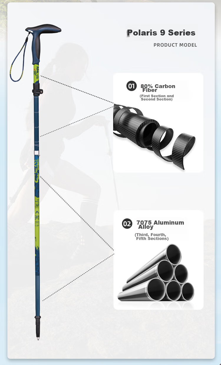 Pioneer Tianlangxing 9 Series Trekking Pole with Bent T-Handle, Carbon-Aluminum Alloy, Elderly Walking Stick, Dongfang Zhibai 4