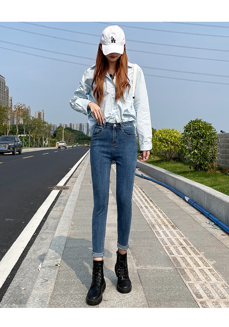Jeanswest High Waist Women's Jeans 2026 Spring Summer Lightweight Silky Slim Wide Leg Long Pants Denim Blue S 20