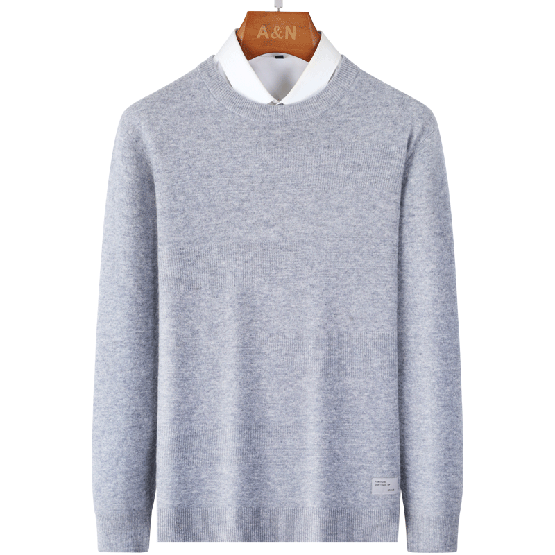 Antonio 100% Wool Textured Jacquard Comfortable Crew Neck Pullover Solid Color Thick Warm Casual Wool Sweater for Men