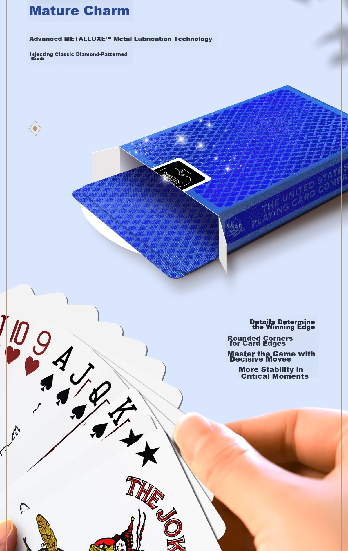 Bee Playing Cards, Imported from USA, Wide-Format, Blue Moon with Gold Foil, 1 Deck 4