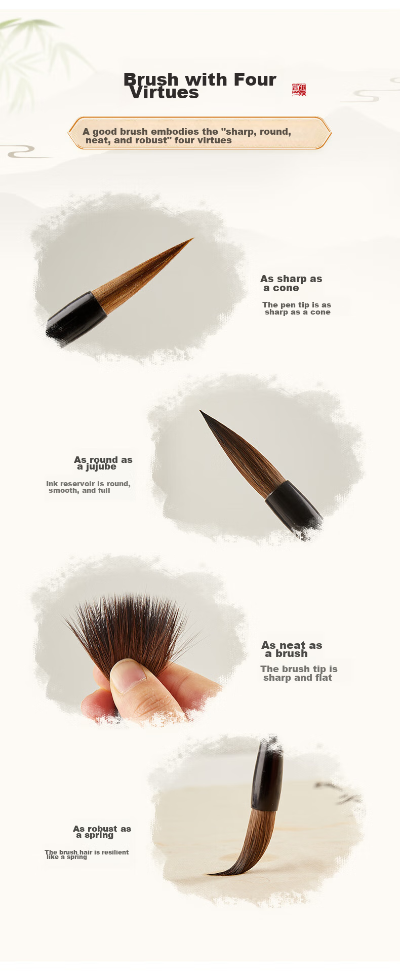 Liupintang Professional Small Regular Script Brush for Calligraphy Beginners, Mixed Wolf And Goat Hair Practice Chinese Painting Regular Script Running Script Calligraphy Set for Adults, Soft Brush Thin Gold Style [Huanbi] 4