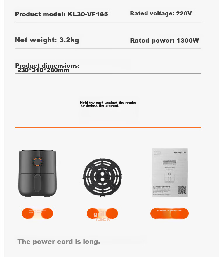 Joyoung Air Fryer for Home Use, Multifunctional, 3L Large Capacity, Timer Function, Non-Stick Fries Maker, KL30-VF165 13