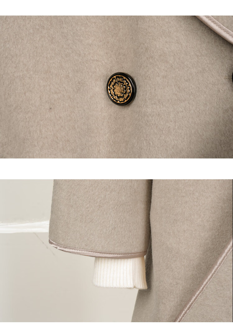 Dme Ladies Daily Autumn Winter Blazer Collar Straight Shoulder Drop Double-Breasted Double-Faced Wool Trimmed Mid-Length Coat for Women 6