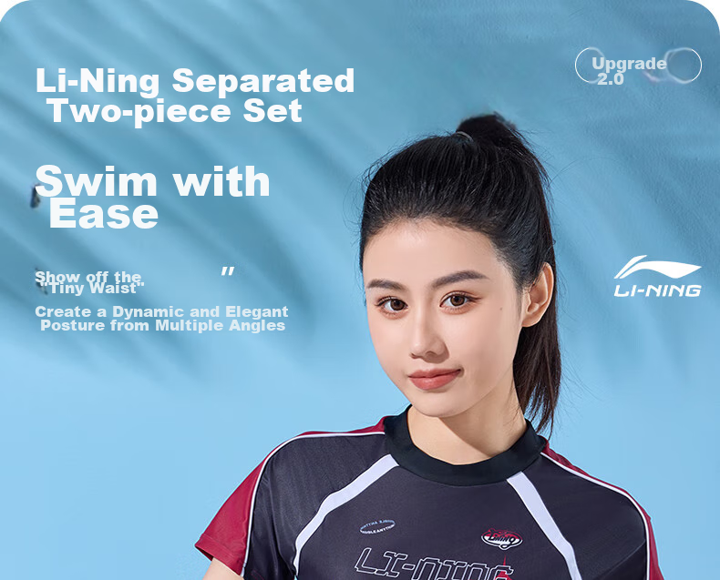 Li-Ning Women's Swimsuit, Sports Casual Fashion Two-Piece Boyshort Swimwear, Tummy Control Slimming Hot Spring Swimwear 482 Black And Red M 1