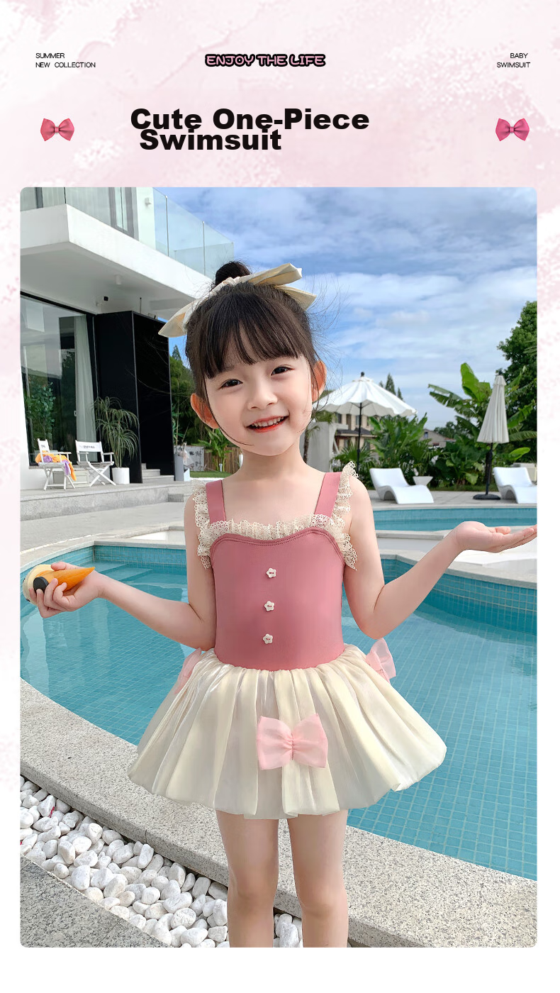 F.DYRAA Girls' One-Piece Swimsuit, Princess Dress Style, Cute Design for Little Girls, Suitable for Hot Springs And Swimming, Model 32643, Black, Size 3XL 1