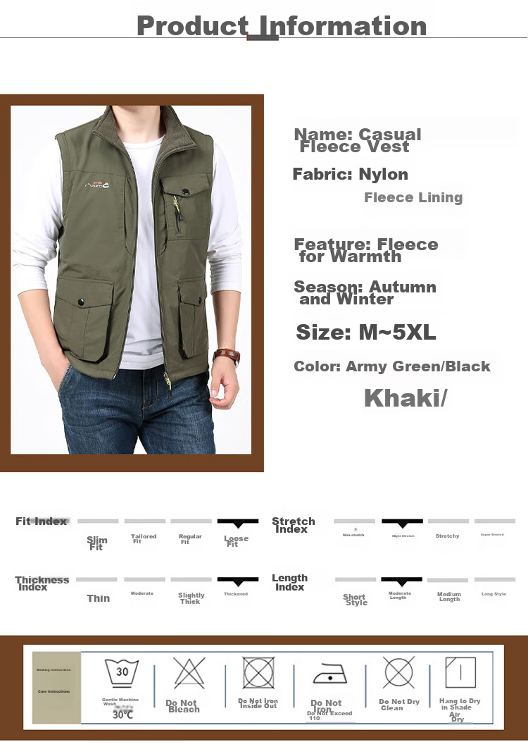 VANCAMEL Men's Vest, Outdoor Casual Multi-Pocket Sleeveless Waistcoat, Quick-Dry Loose Workwear Jacket, Khaki, XL 20