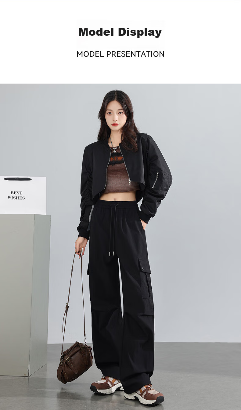 FitonTon American-Style Cargo Pants for Women, Autumn And Winter Style, Trendy Slimming Lazy Pants, Sports Casual Wide-Leg Pants, Two-Way Wear Hiking Pants XL 10