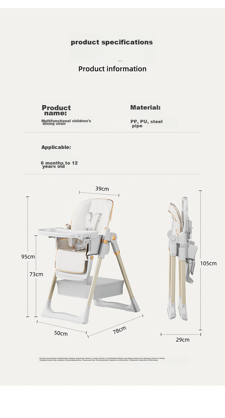 Hilibab Baby High Chair, Infant Dining Chair, Foldable And Portable, Multifunctional with Adjustable Backrest, Suitable for Learning to Eat And Sit 18