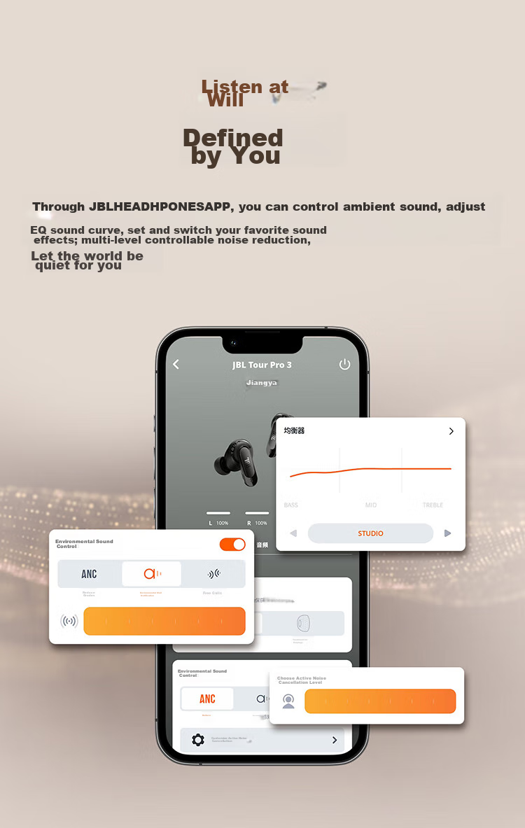 JBL TOUR PRO3 Business Cabin 3rd Generation [Wang Chulin's Choice], Wireless Bluetooth Earphones, Smart Touch Screen, Active Noise Cancellation, In-Ear Style, Compatible with Apple And Huawei, Dazzling Ice Latte 20