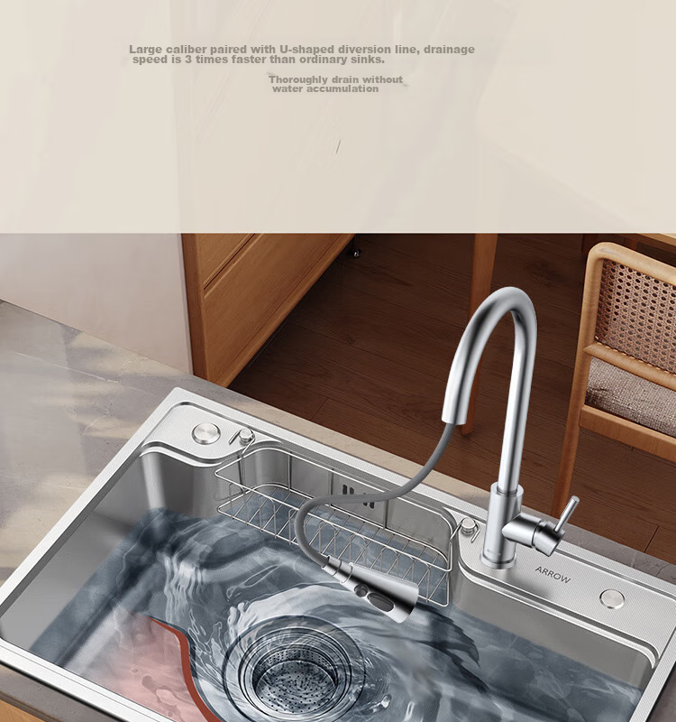 ARROW Sink, Kitchen Vegetable Washing Basin, Stainless Steel, Household Use, Japanese-Style Large Single Sink, AE5575452G23-YSS·75*48 4