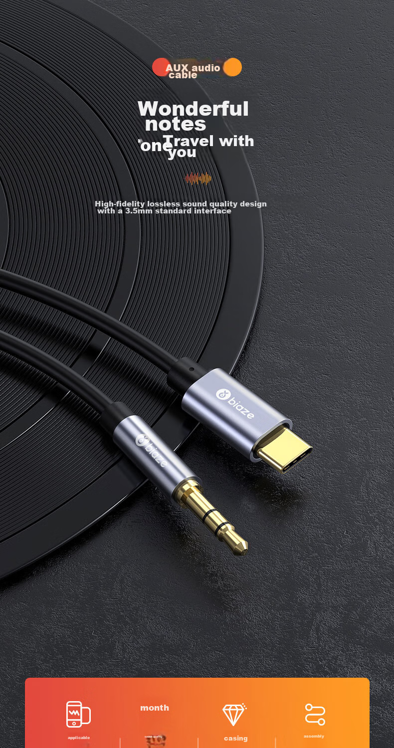 BIAZE Type-C to 3.5mm Audio Adapter Cable, 3 Meters, Car AUX Audio Cable, Universal for Xiaomi 9 Huawei Mate30Pro Phones to Connect Speakers, Headphones, And Amplifiers 1