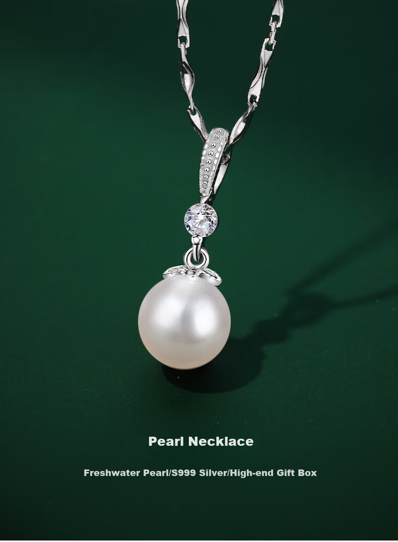 Qlady Sterling Silver Freshwater Pearl Necklace for Women, Collarbone Chain Elegant Silver Pendant Birthday Valentine's Day Gift for Wife Girlfriend 1