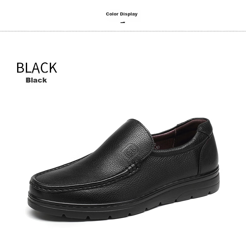 LAORENTOU Men's Leather Shoes, Cowhide Business Casual Shoes, Slip-On Loafers, Durable Single Shoes, Comfortable Men's Footwear, 87201760, Black, Size 43 22