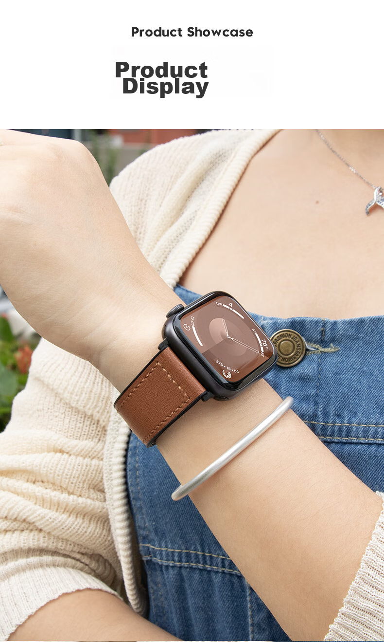 BHO Compatible Apple Watch Band, Genuine Leather Strap for Apple Watch S12/S11, IWatch S10/9/8/7/6/Ultra4/SE3/2/1, Magnetic Clasp, Genuine Leather 8