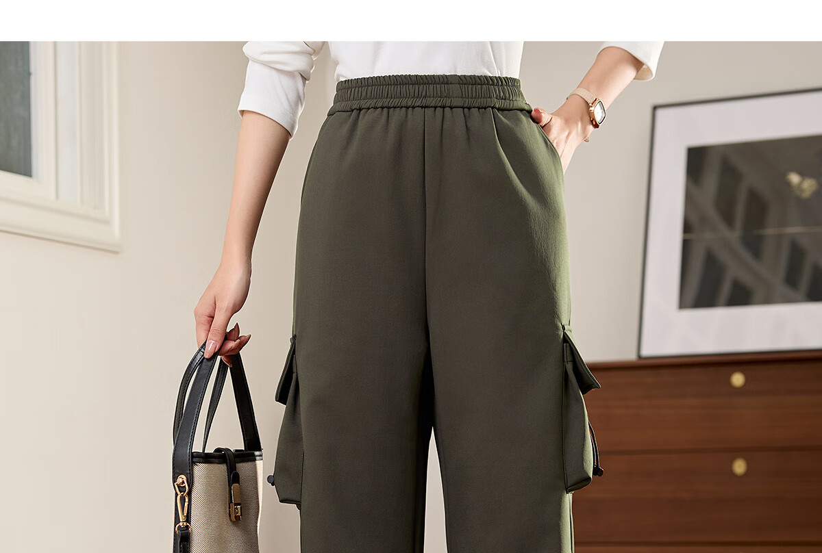 Halo Queen Women's Casual Pants, American-Style Breathable Loose Cargo Pants, High-Waisted Draping Parachute Pants H13KK2711 46