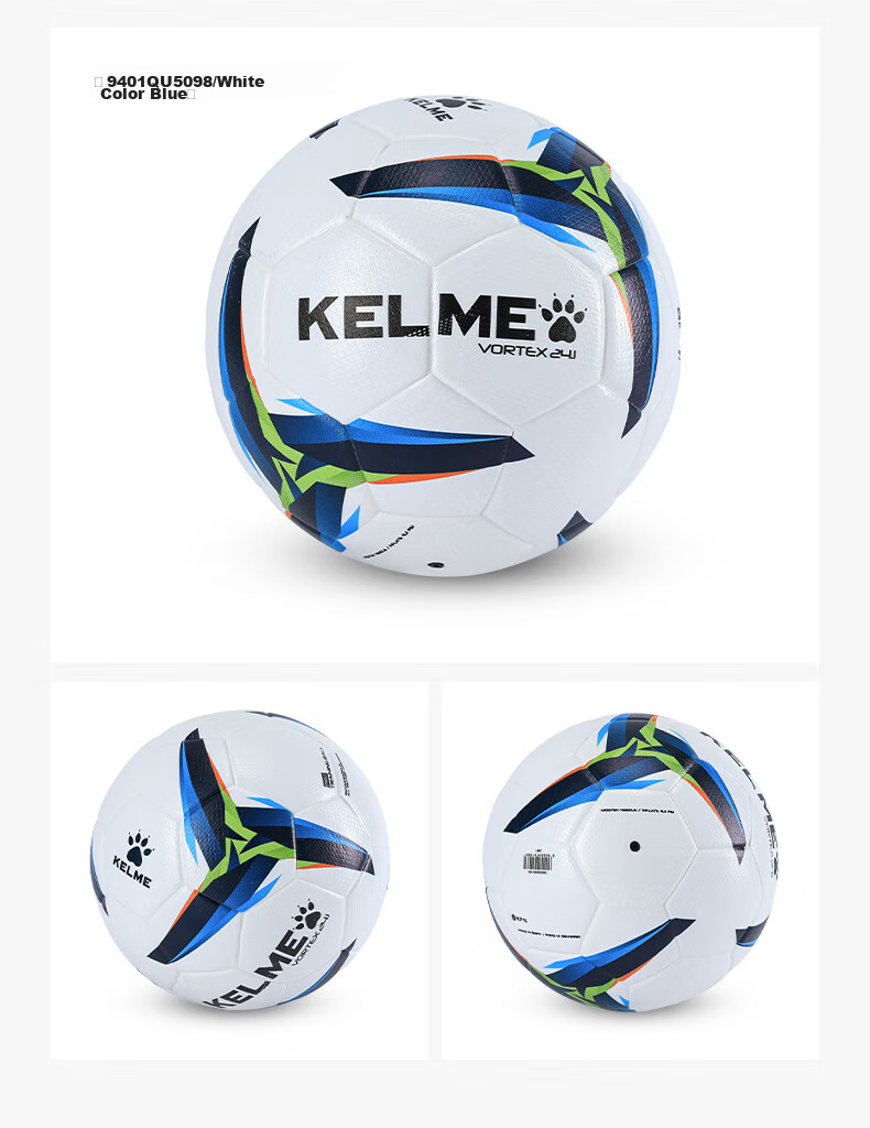 KELME Machine-Stitched Soccer Ball for Training, Matches And Youth Development, Adult Standard Size 5 Ball, White with Blue Trim, Size 5 15