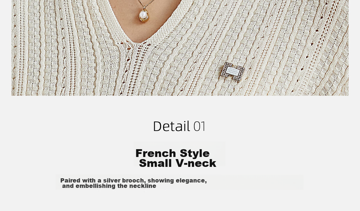 PinCai Women's Knit Sweater, Spring And Autumn Thin Style, Niche V-Neck Split Knit Top, Loose Inner Layer Base Shirt P143Z3008 12
