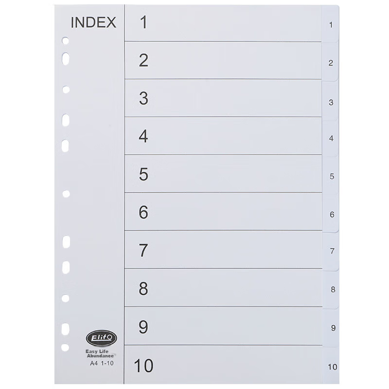 Elifo Folder, Punched Paper, Index Paper, Cardboard Dividers, A4 Label Pages, Insert Pages, Index Dividers, Classification Paper, Perforated, 10 Pages, Gray Color