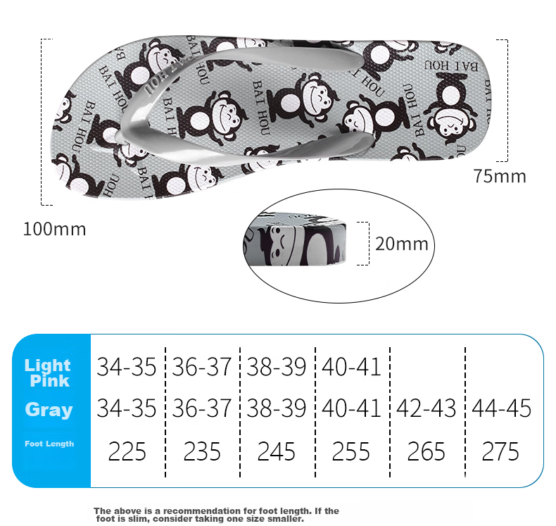 BAIHOU Flip-Flops for Men And Women, Outdoor Wear Cartoon Print Couple Non-Slip Thong Sandals R-16 Gray 34-35 17