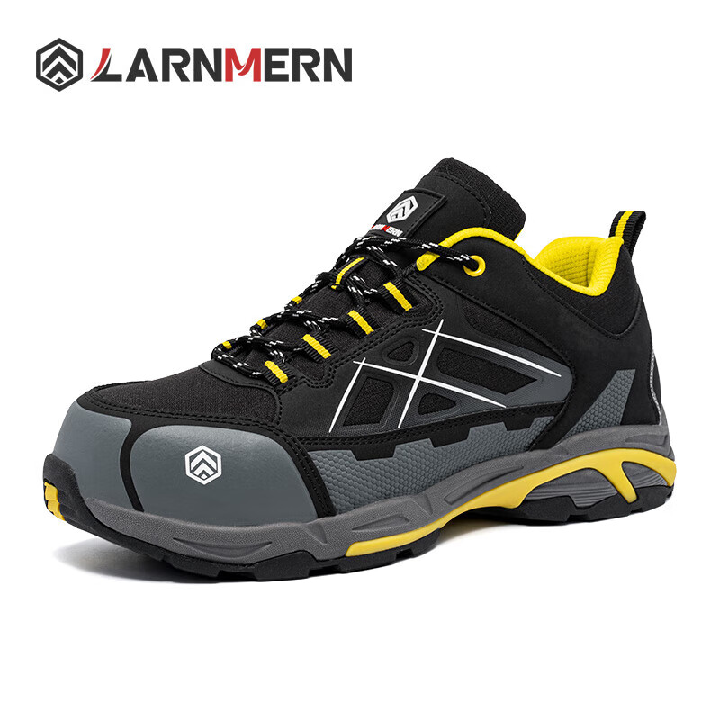 LARNMERN Men's Steel Toe Safety Shoes, Anti-Static Breathable Puncture-Resistant Work Shoes, Black And Gray (Low-Top), Size 35