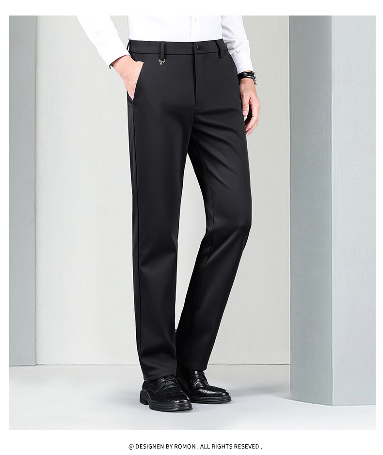ROMON [Contains Wool] Elastic Wrinkle-Resistant Casual Pants for Men, Business Suit Pants, Straight-Leg Trousers for Middle-Aged And Young Men, Dad Style 13