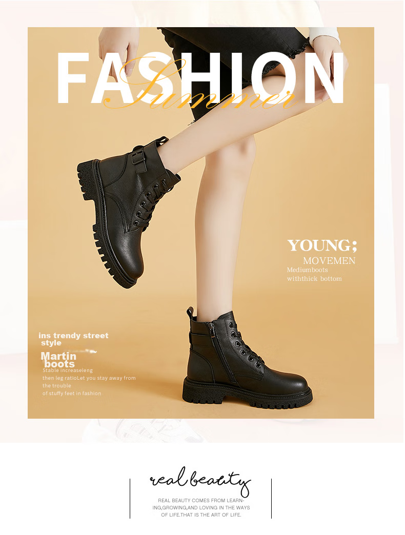 DAPHNE Martin Boots for Women, Cowhide Knight Ankle Boots, Slim Boots, Fleece-Lined Casual Leather Boots, Women's Boots, Black (Fleece Lining), Size 35 2