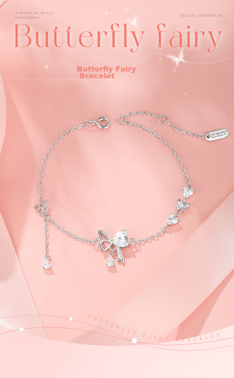 Clect Butterfly Fairy 925 Silver Bracelet for Women, Light Luxury Sweet Style Student Fashion Jewelry Birthday Gift for Girlfriend 1