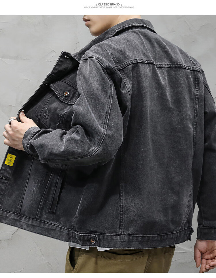 Zengzhi Spring Autumn Men's Denim Jacket Large Size Stretch Workwear Casual Washed Vintage Ripped Jacket Shirt 8