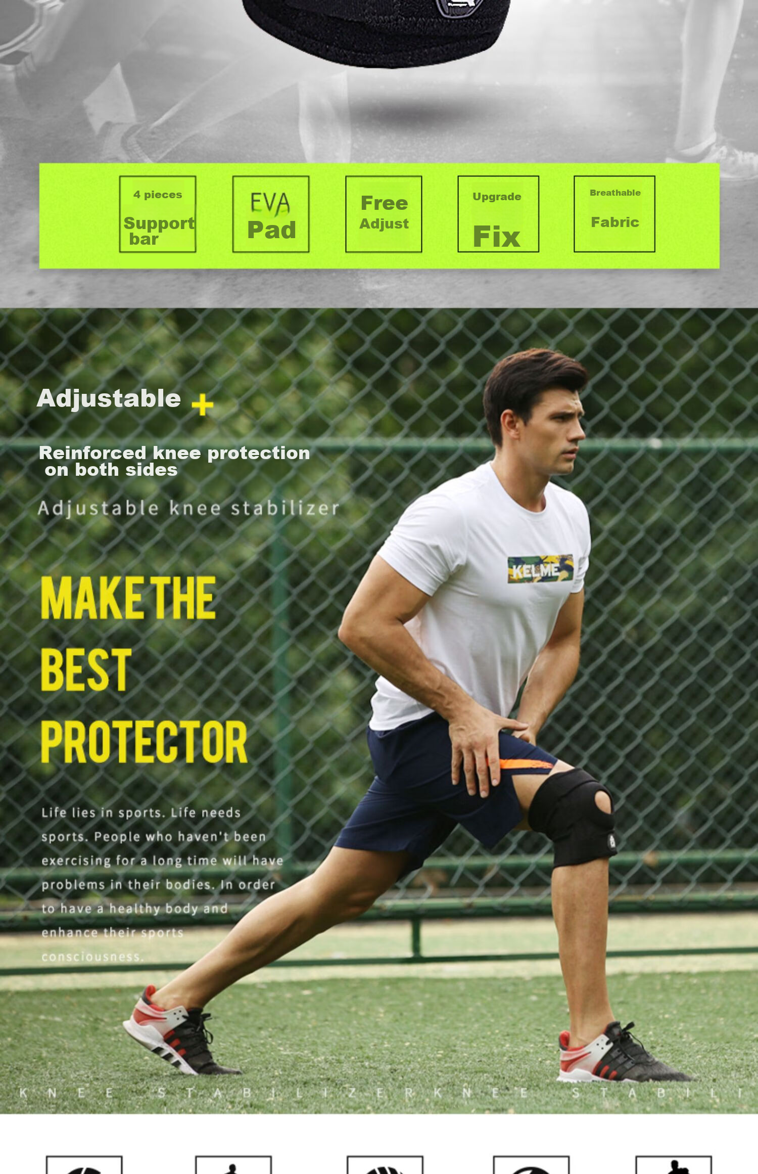 AQ Professional Sports Knee Brace for Men And Women, Suitable for Basketball, Badminton, Running, Hiking, Meniscus Protection W51502 L/XL Single Piece 3