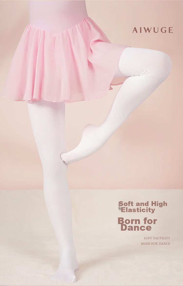Aiwuge Dance Socks for Children, Girls' Moisture-Wicking Sweat-Absorbing Dance Tights, White with U-Shaped Crotch, Size S 2