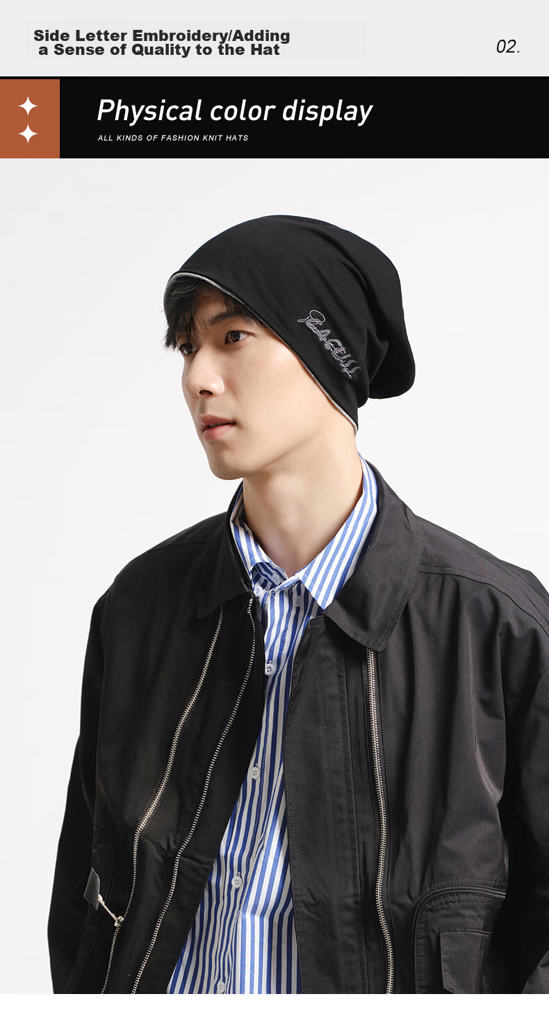 CACUSS Women's Spring Autumn Pullover Hat Fashion Patchwork Knit Beanie Headwrap Maternity Postpartum Air Conditioning Hat Ink Black 6