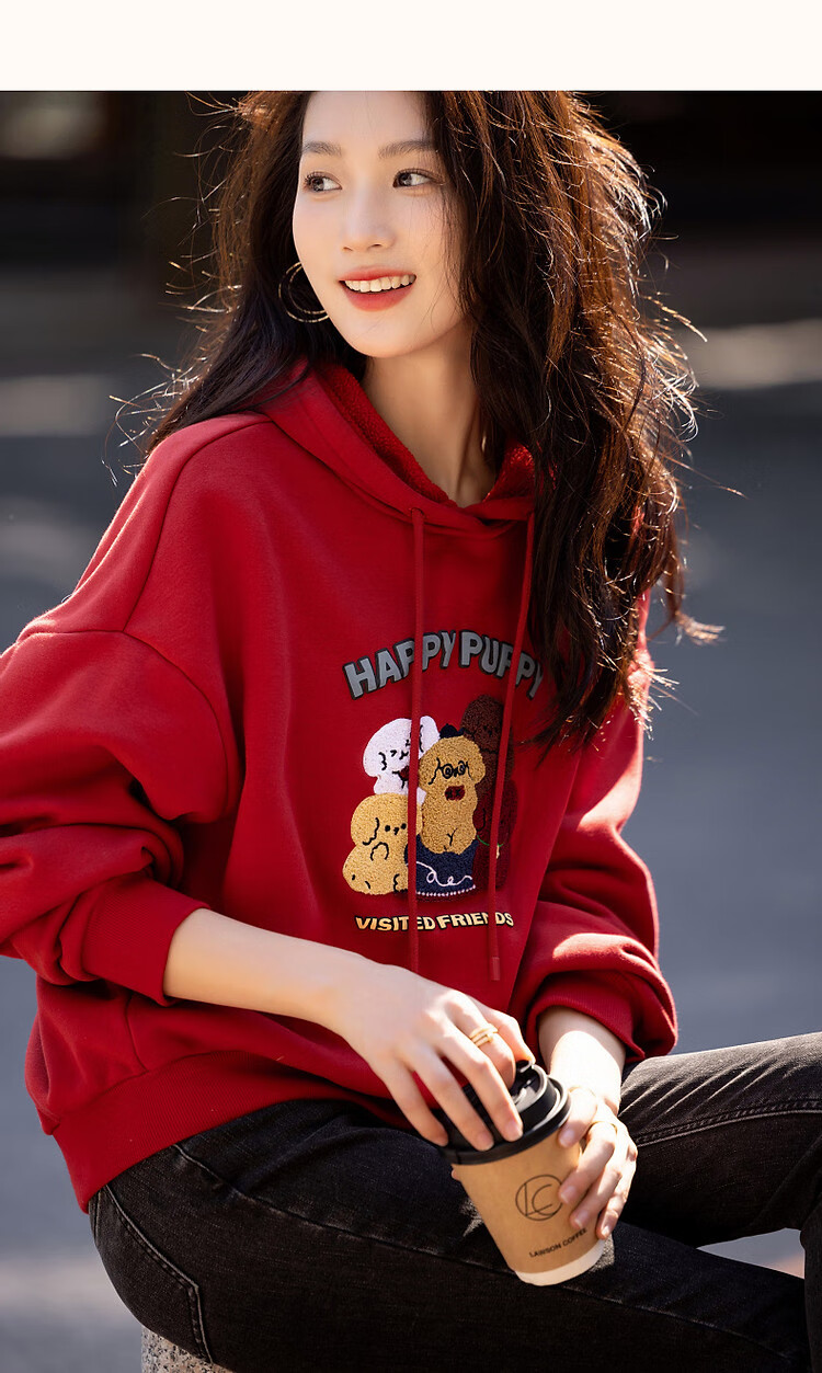 Dme Winter Casual Hooded Letter Animal Towel Embroidery Fleece-Lined Warm Sweatshirt Women's Top, Light Water Green, XL 10