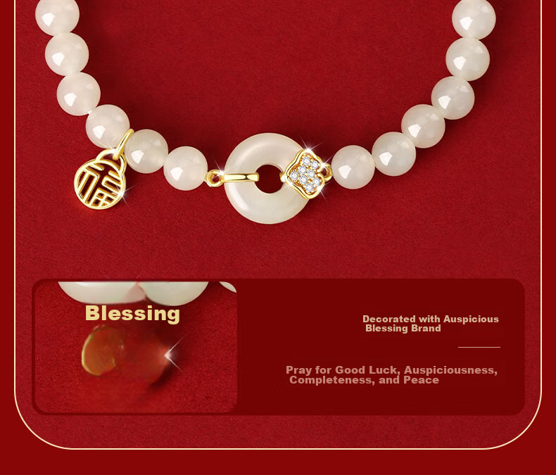 Zhenshangyin Chinese Gold Hetian Jade Silver Bracelet for Women, Camellia Beaded Bracelet, Birthday And 520 Gift for Girlfriend Or Wife, S925 8