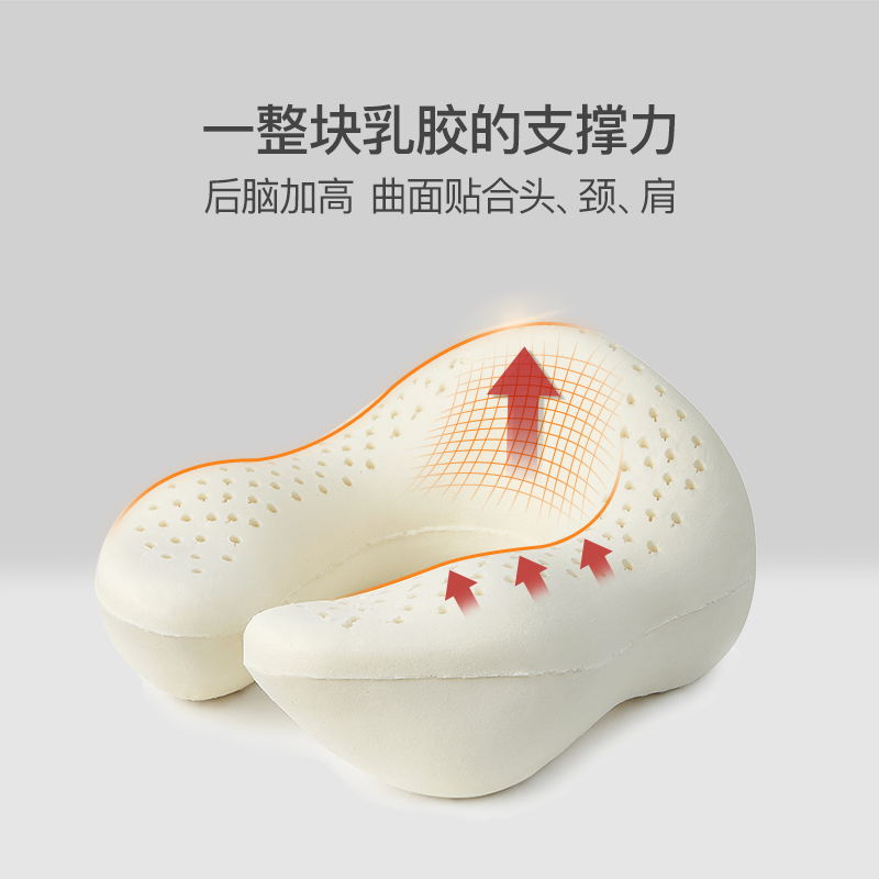 Wangyiyanxuan Thai 93% Natural Latex U-Shaped Neck Pillow, Cervical Pillow, Airplane Travel Headrest, Neck Support, Linen Gray