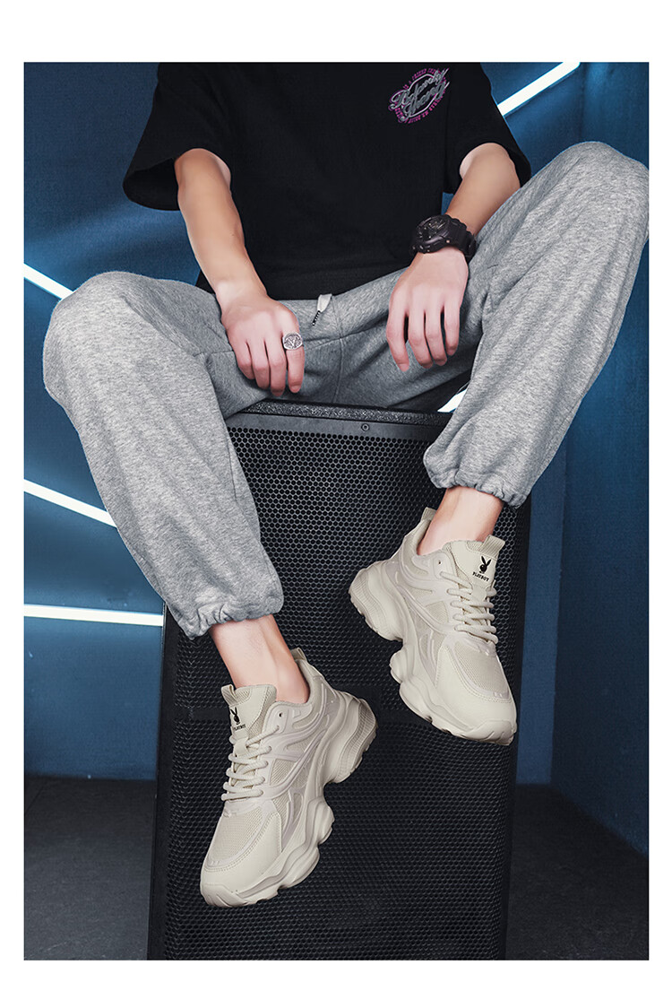 PLAYBOY Dad Shoes for Men, 2026 Autumn And Winter Footwear, Casual Shoes for Men, Thick-Soled Height-Increasing Mesh Trendy Sneakers, Beige, Size 41 8