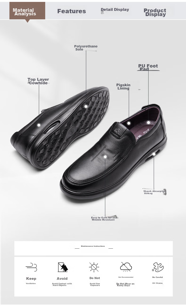 Qiangren Business Casual Shoes, Top-Grain Leather Slip-On Men's Shoes, Soft Upper And Sole, Work Dress Shoes, JD351047, Black, Size 40 3