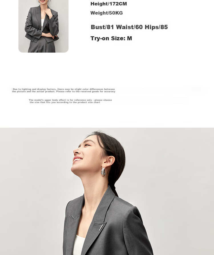 Sentubila Professional Interview Suit Set for Women, Spring And Autumn Style, Formal Wear, High-End Small Suit Outfit, Complete Set, Gray, S 13