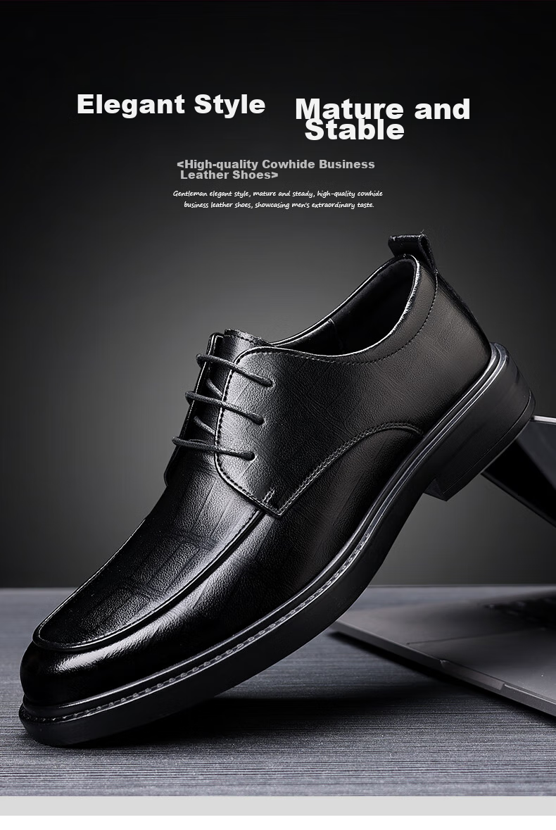 CALIFBULL Men's Leather Shoes, Autumn And Winter Thick-Soled Heightening Loafers, Slip-On Lazy Business Casual Shoes for Weddings, Black, Size 41 49