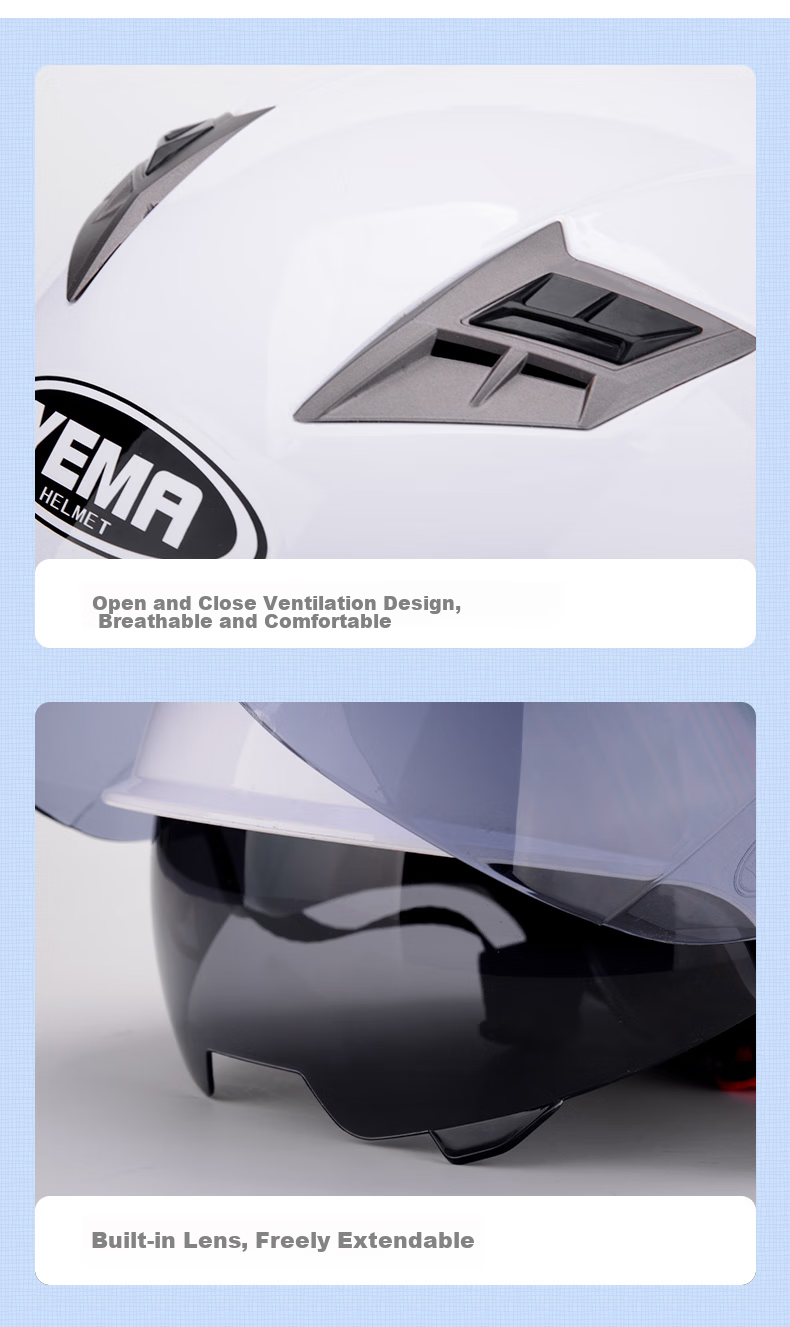 YEMA 3C Certified 329S Electric Motorcycle Helmet, Summer Dual-Lens Half Helmet for Men And Women, Sun Protection Safety Helmet, One Size Fits All, White with Clear Long Visor 17