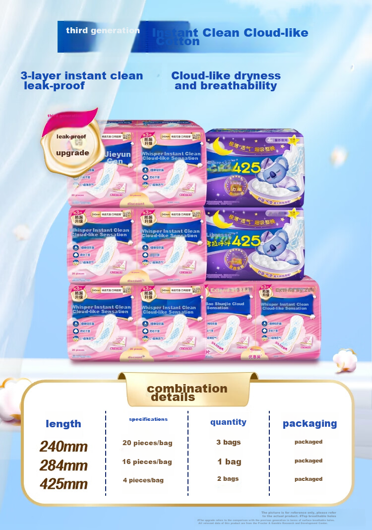 Hushubao [Quick-Drying Cloud-Soft] Sanitary Napkins, Heavy Flow Daytime Use, 284mm, 24 Pieces, Cloud-Feel Cotton Menstrual Pads, Ultra-Thin Breathable, Self-Operated 1